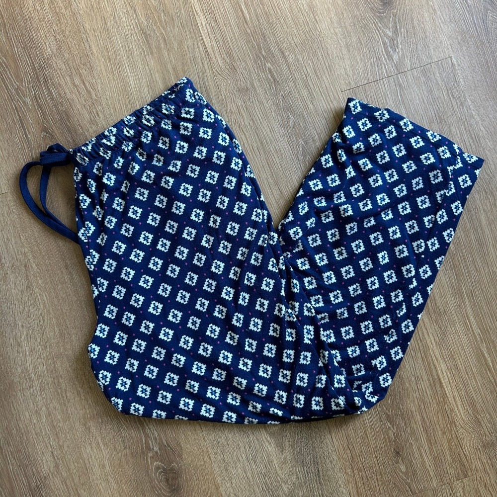 Cuddl Duds Navy Blue Geometric Print Pajama Lounge Pants Womens Large Drawstring